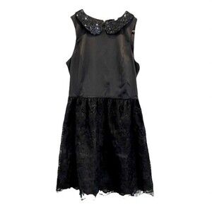 Kensie Sleeveless Black Satin Party Dress Sequin Lace Collar